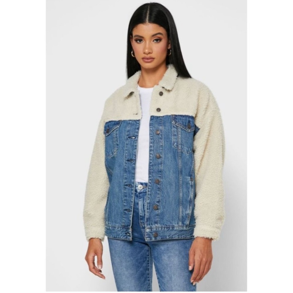 AMERICAN EAGLE oversized Sherpa denim jacket outdoor size L